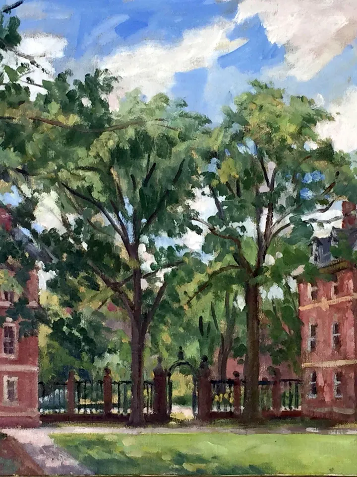 Large Original Williams College Landscape Painting - Summer Sunlight/Sage Hall- 16x24 Oil on Linen, Plein Air Impressionist Signed Original