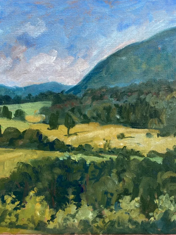 Original Landscape Painting - Summer Idyll/Berkshires- 12x12 Oil on Canvas, Plein Air Impressionist Fine Art, Signed Original