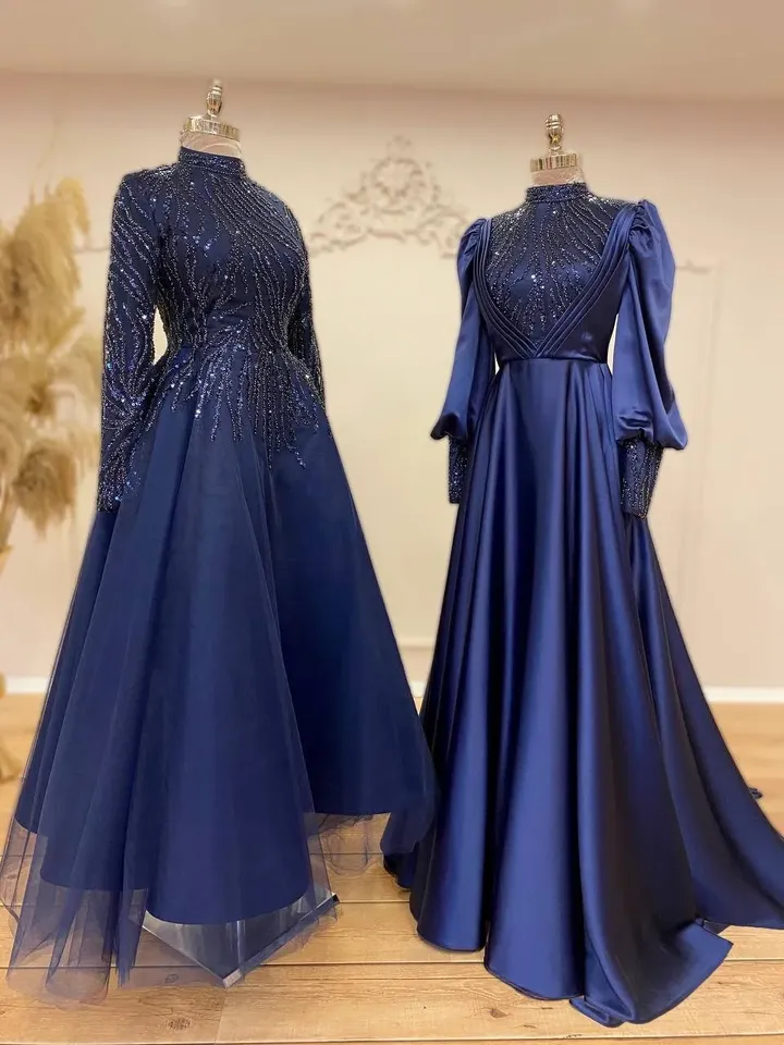 AHUNARE HIJAB - Serra Navy Blue Wedding Dress, Muslim Evening Gown, Nikah, Islamic Wedding, Engagement, Bridesmaid,
