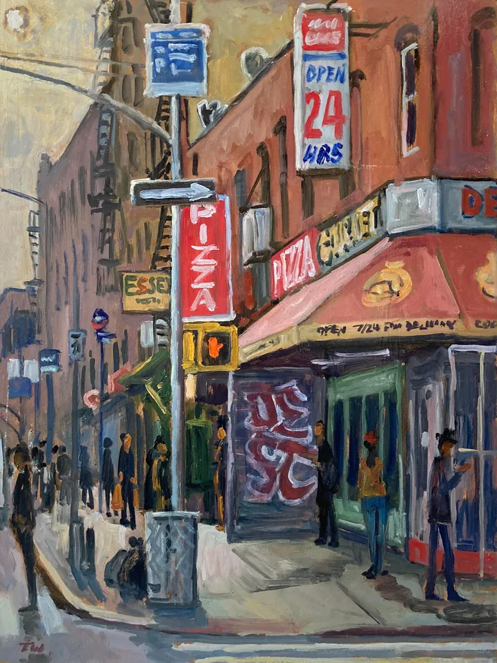 Original NYC Cityscape Painting - From Essex and Rivington/LES- 12x16 Oil on Panel, Urban Impressionist Fine Art