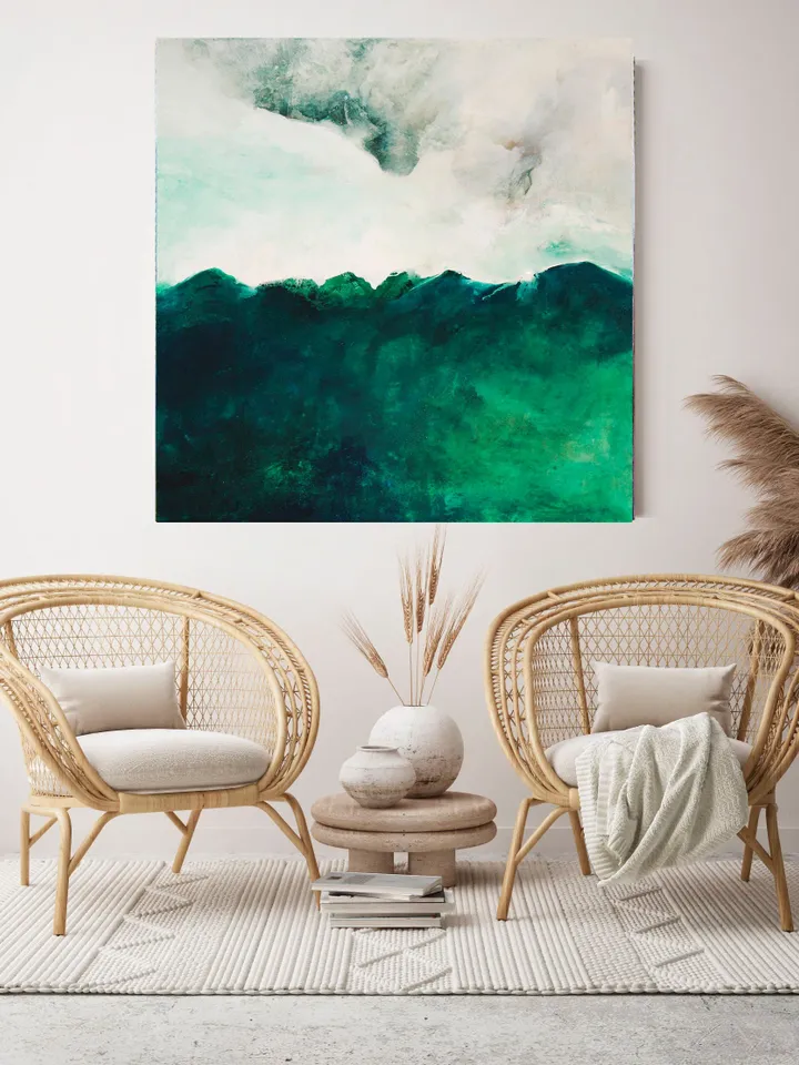 Mountain Wall Art on Canvas, Original Landscape Painting, Textured Mountain Painting, Abstract Landscape Painting, Green Landscape Art
