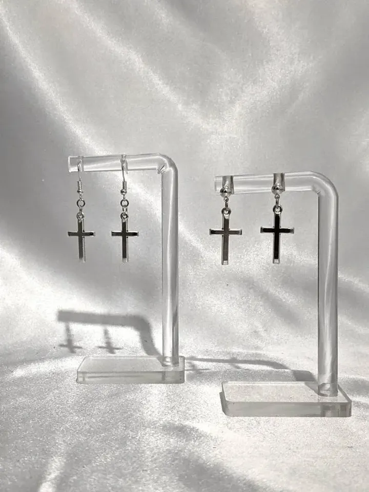 Christian Stainless Steel & Gold plated Cross Charm Studs and Earrings. Gothic, Minimalistic, Unisex