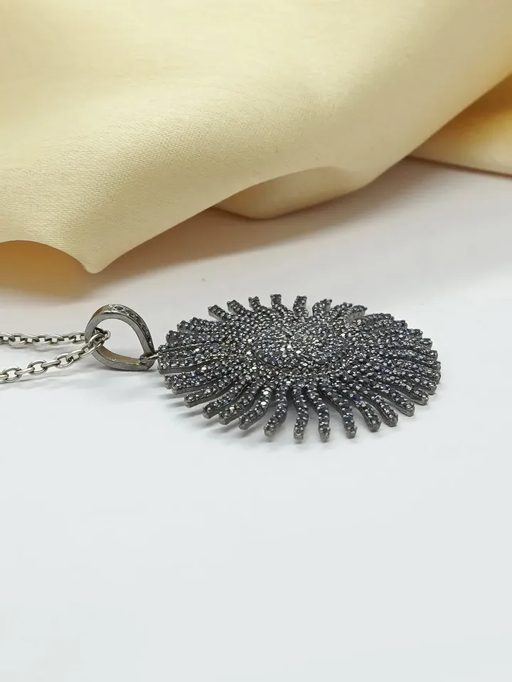 Blue Sapphire Sun Pendant, Blue Sapphire Pendant, Antique Charm Pendant, Sunburst Charm, 925 Sterling Silver Pendant, Sun Charm