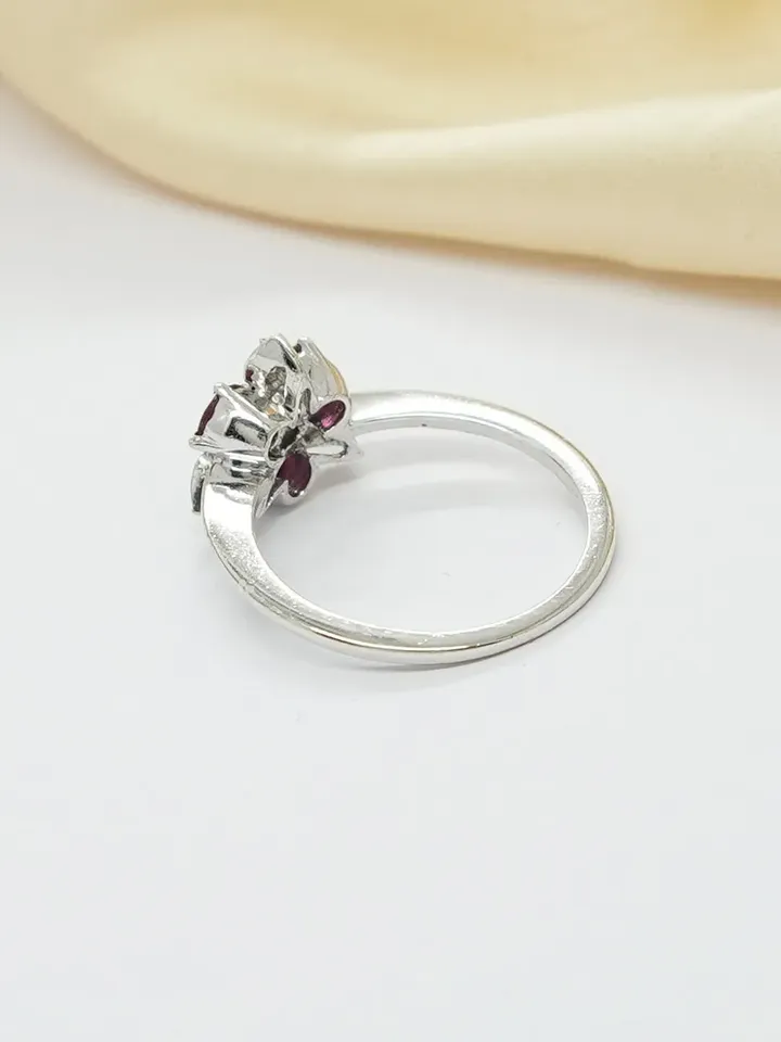 Natural Ruby Diamond Ring, Flower Ring, 925 Sterling Silver Ring, Engagement Ring, Promise Ring, Gift For Her, Bridal Ring, Ruby Jewelry