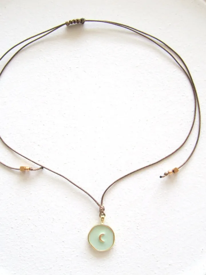 Necklace enamel heart gold, crescent gold chain, friendship chain, boho necklace pendant, gift women, hippie necklace, christmas