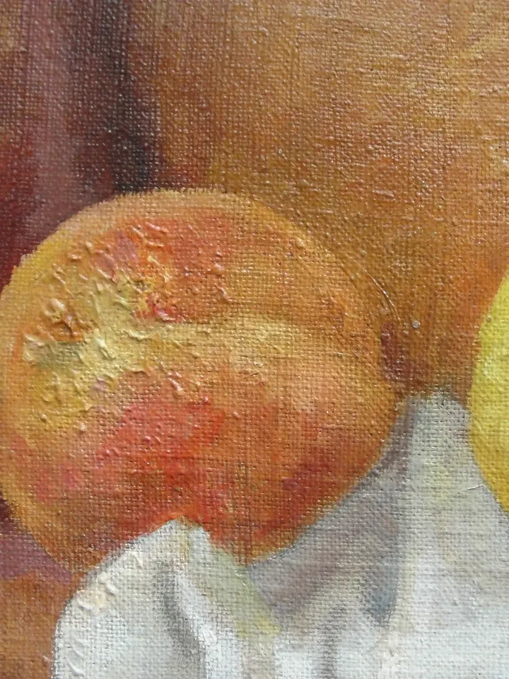 "Peach, pear and pomegranate" fruit oil painting still life original wall art picture small