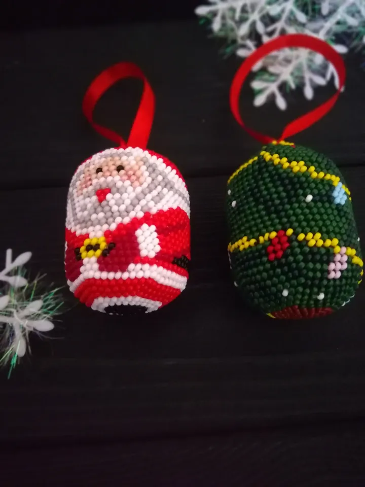 PDF PATTERN Bead ball toy for Christmas tree , Santa figurine , Santa Claus with christmas tree , santa claus beaded