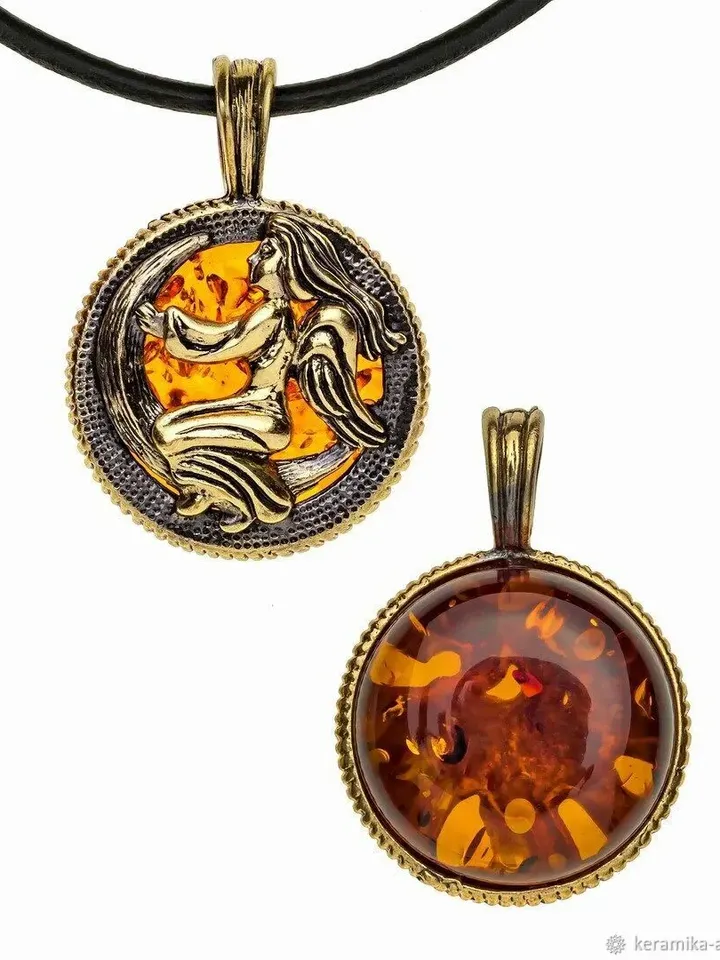 Virgo Zodiac Pendant Necklace Gold Black Brass and Amber Pendant Virgo horoscope jewelry gift for men women