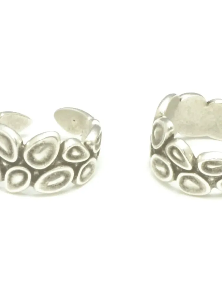 Antique Silver Pebble Ring, Bohemian Geometric Design, Minimal Ring Circles Engraved, Women Open Ring Adjustable, Gifts for Her