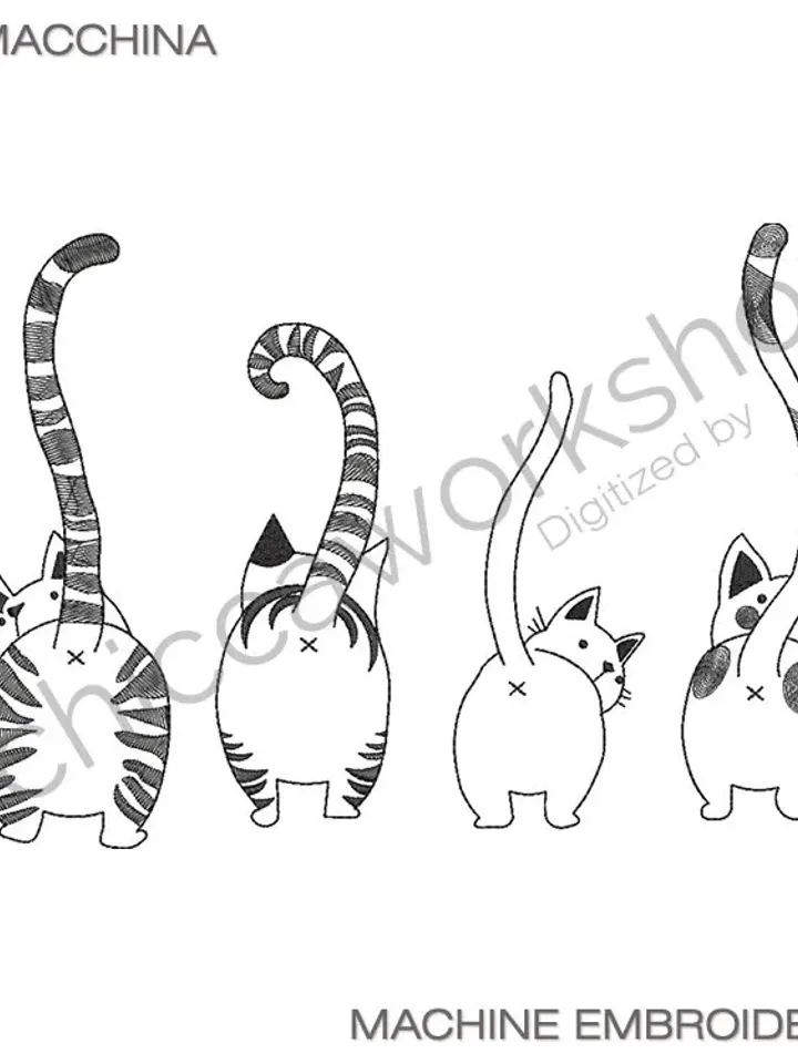 Redwork Curious Cats - Ricamo a macchina