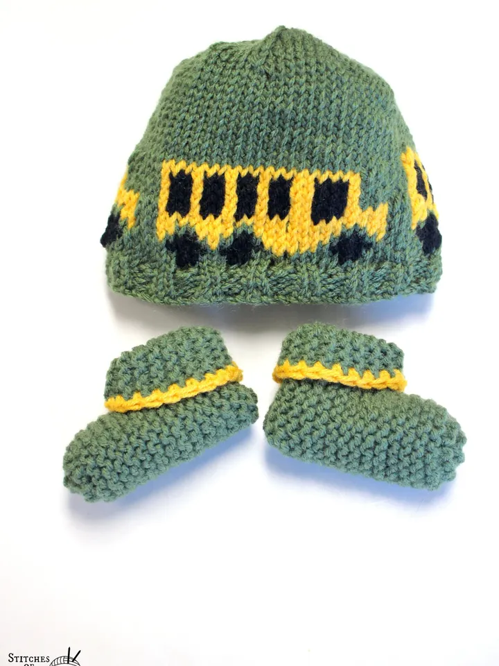 Little Boy's School Bus Hat and Booties Set, Gift Ideas for Little Students, Fun Hats for Little Boys, Christmas or Birthday, Bus Truck Hats