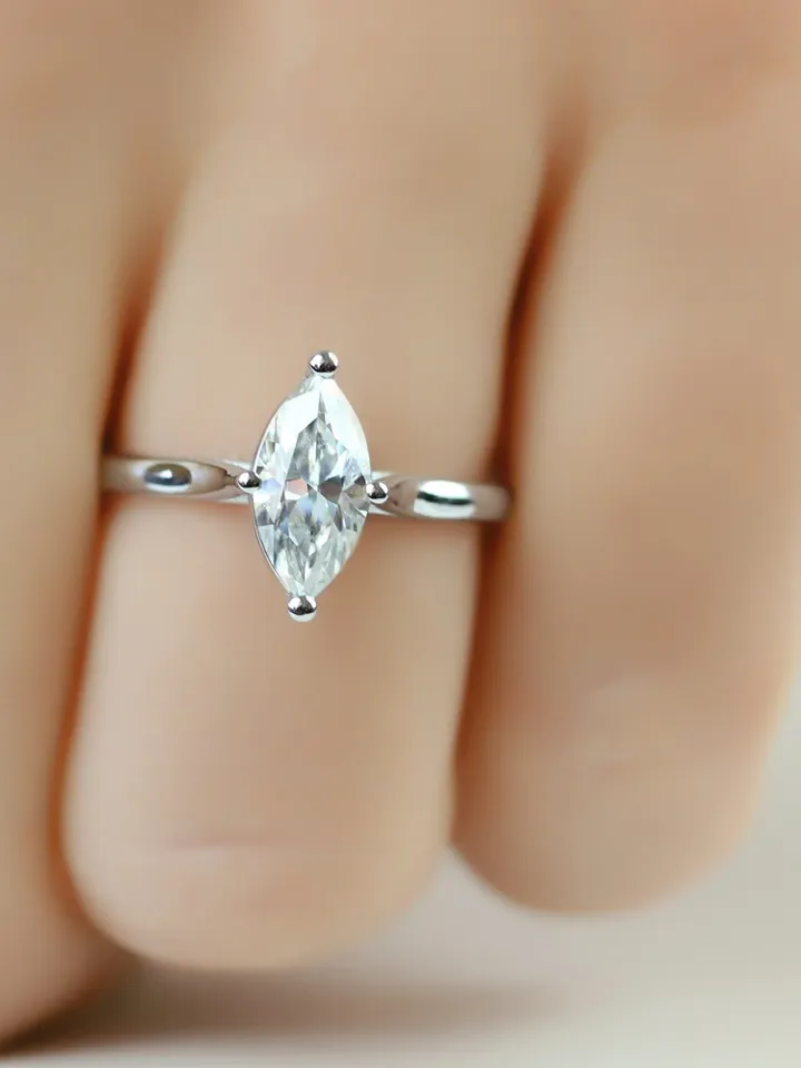 DIAMOND GOLD RING | Cubic Zirconia Solitaire Marquise Ring | Gift For Engagement | Women Wedding Ring | Handmade 14k Solid Gold Promise Ring