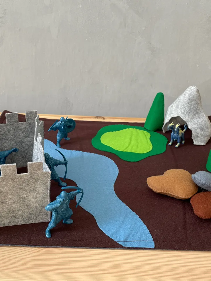 Felt play mat, Vikings and dragons felt playscape, Small world play, Play mat for kids, Travel play mat, Felt play scene