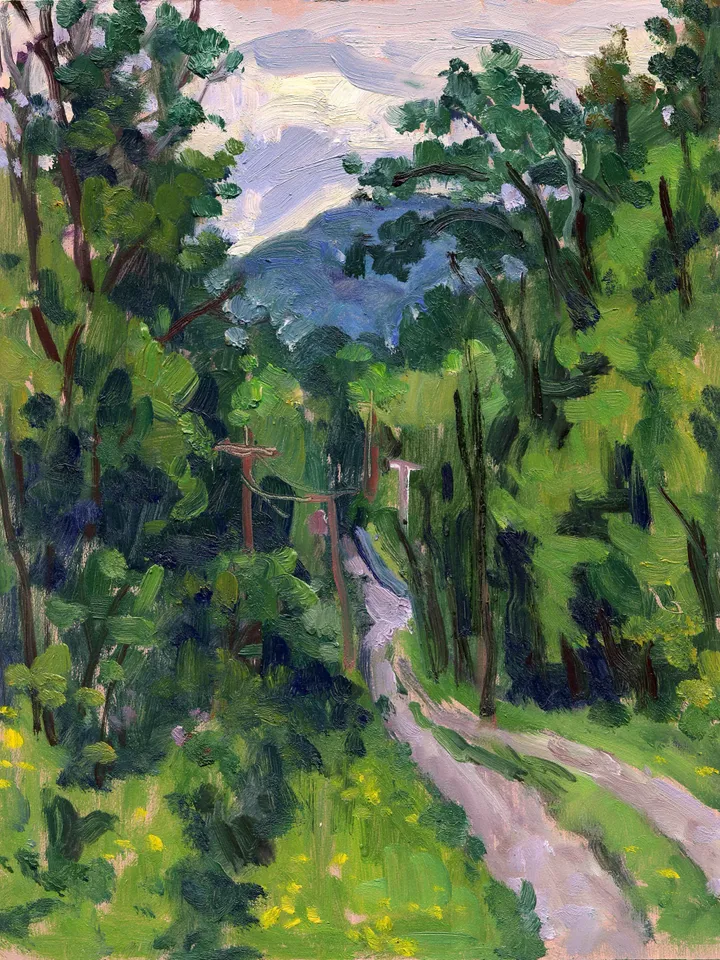 Original Berkshires Oil Painting -Country Road- 7x9 Oil on Panel, Plein Air Impressionist Fine Art, Signed American Realist Landscape