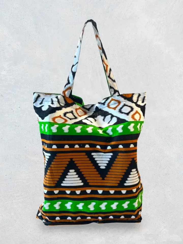 Foldable Shopping Tote | Foldable Grocery Bag | Batik Grocery Bag | Ikat Cotton Tote