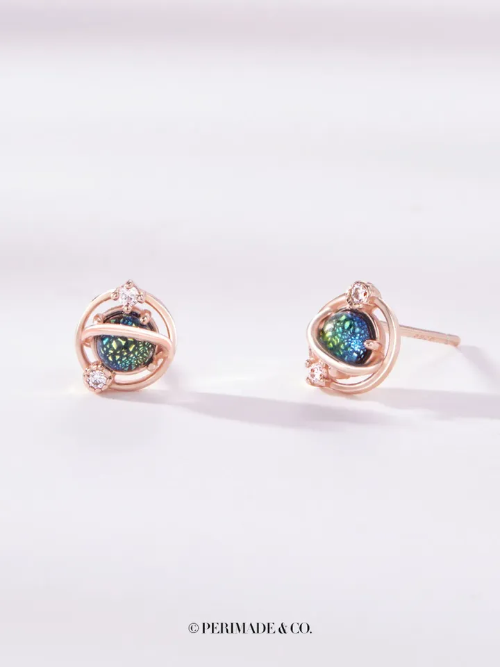 PERIMADE Planet Saturn Space Earrings • Dainty Universe Star Stud Earrings • Sterling Silver Friendship Jewelry • Trendy Best Friend Gift