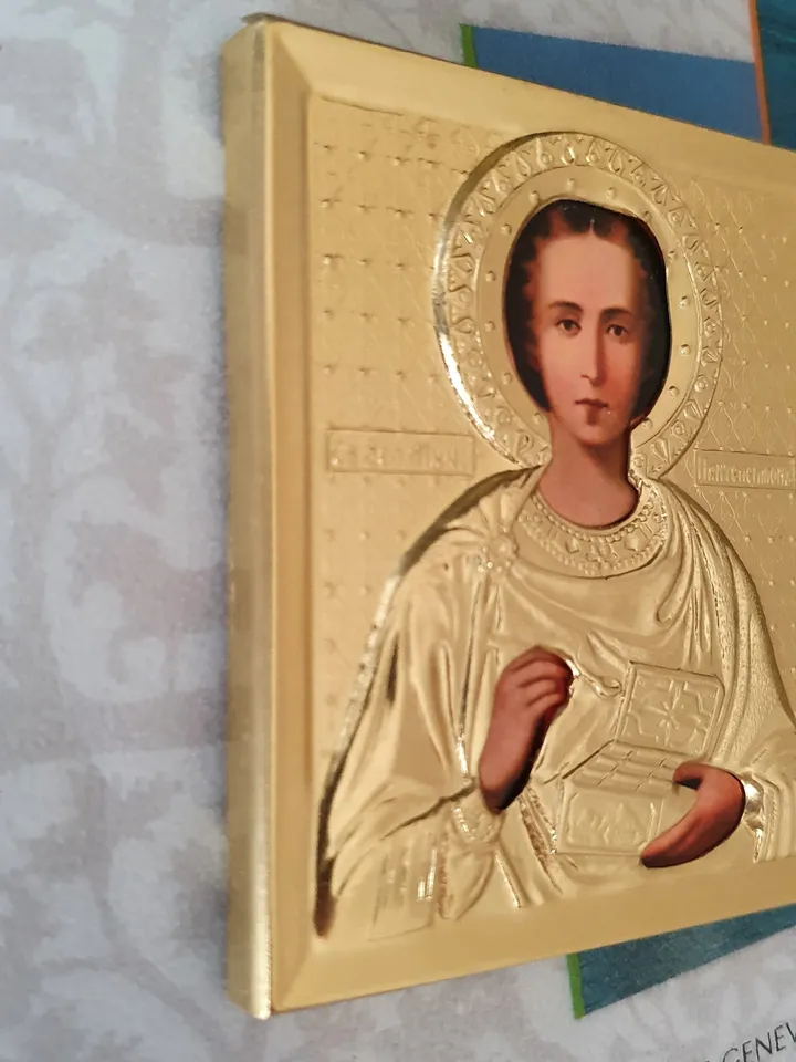 Saint Pantaleon the Healer orthodox icon in a metal frame