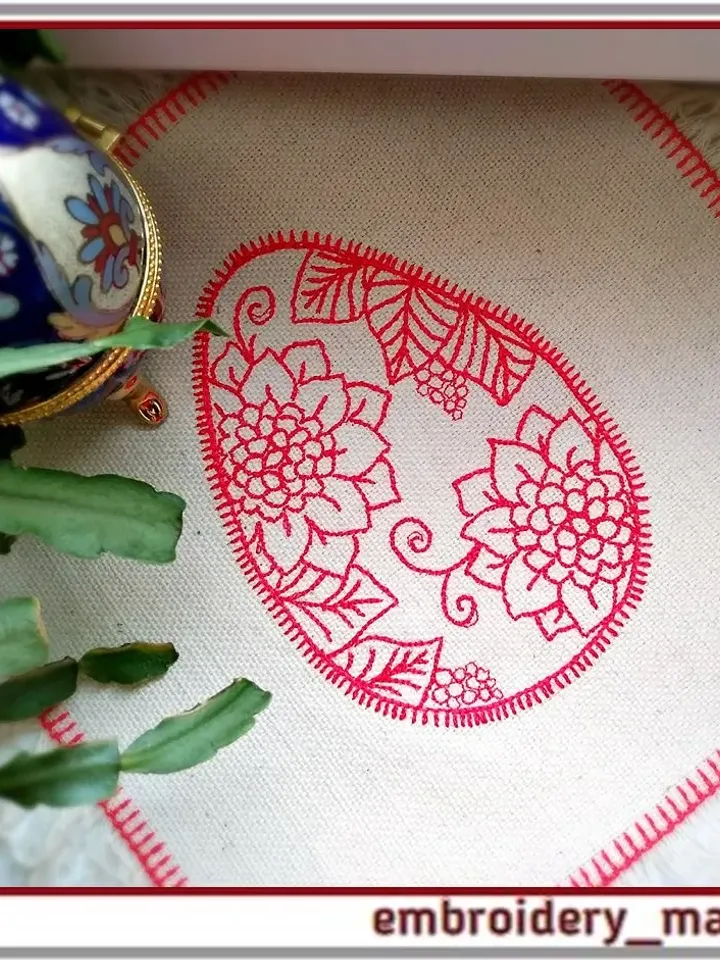 Design egg with flowers, napkin for home decor. Egg 4x4, napkin 8x8