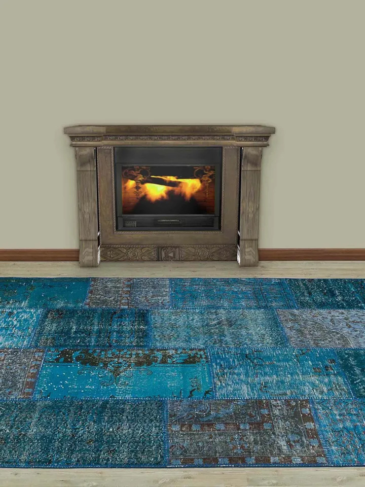 Blue Patchwork Kilim Rug, Handmade Turkish Patchwork Rug, 160x230 cm 5,3x7,5 ft ,