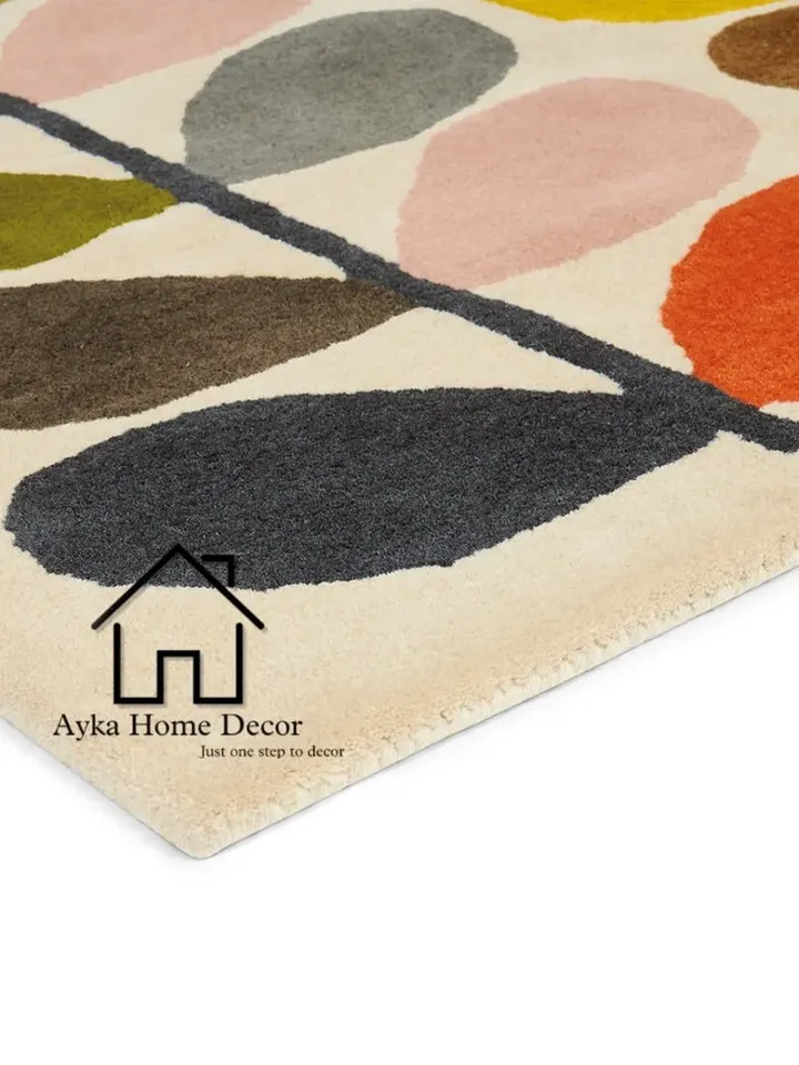Leave Multicolor Hand Tufted Wool Area Rug Modern Area Rug Handmade Area Rug Hand Tuft Rugs Morden Rugs Living Room Vintage Rugs Christmas