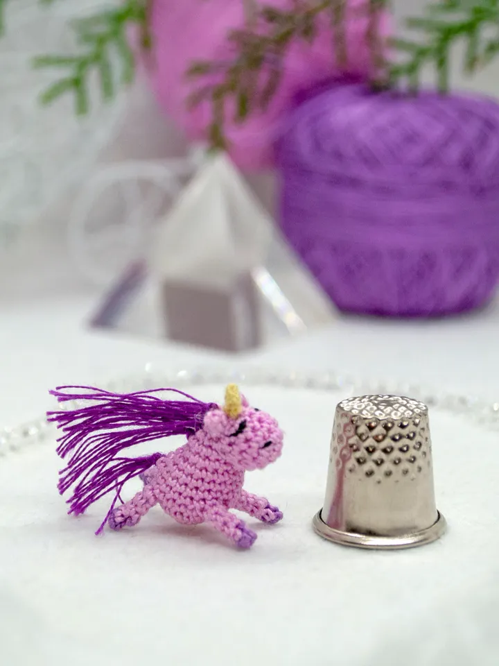Tiny Pink UNICORN with lilac mane Crochet Unicorn Fairy miniature pony Micro toy for Mini Blythe Mini horse for Doll