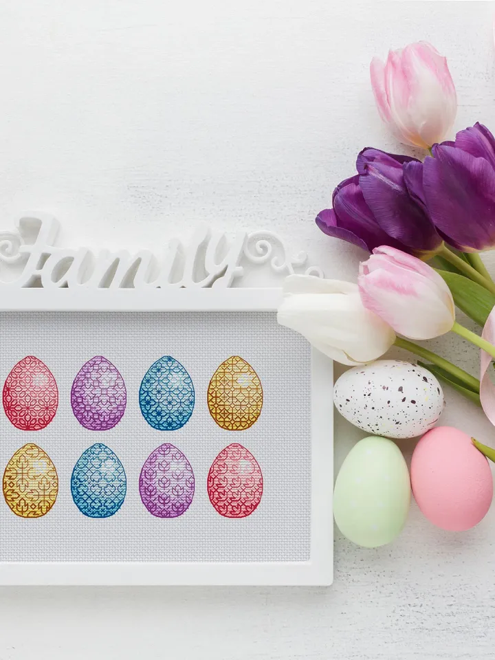 Easter Eggs Cross Stitch Pattern PDF, Easter Blackwork Eggs Pattern PDF, DMC Cross Stitch Chart Needlepoint Pattern Embroidery