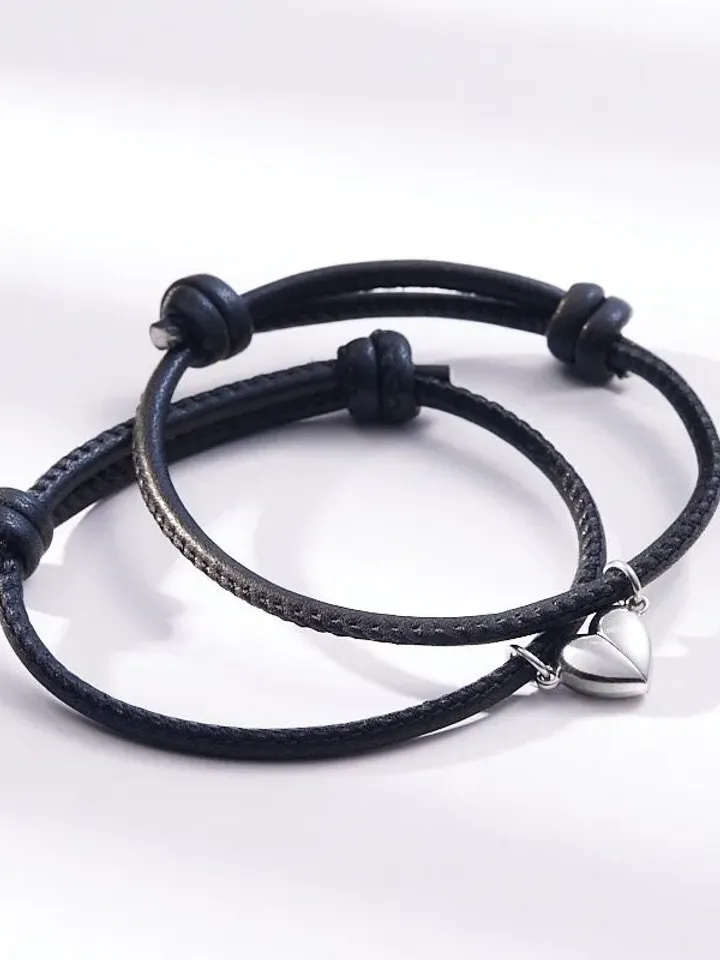 PERIMADE Braided Heart Couple Bracelet • Matching Magnetic Charm Bracelet • Long Distance Relationship Jewelry • Trendy Best Friend Gift