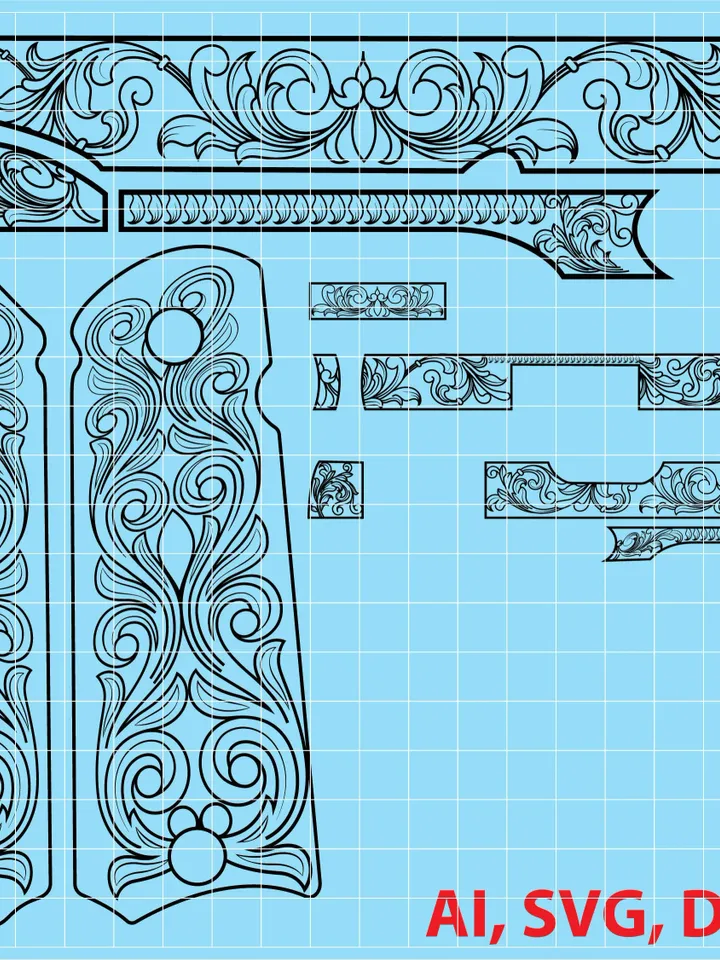 1911 Gun Scroll design, Custom, Ai, Vector, SVG, DXF, PNG,