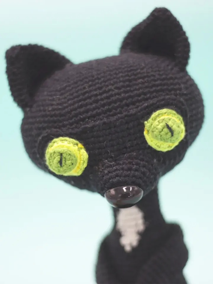 Black cat toy figurine, black plush cat, Halloween decor, soft animal toy, cat doll, organic toy, Halloween gift