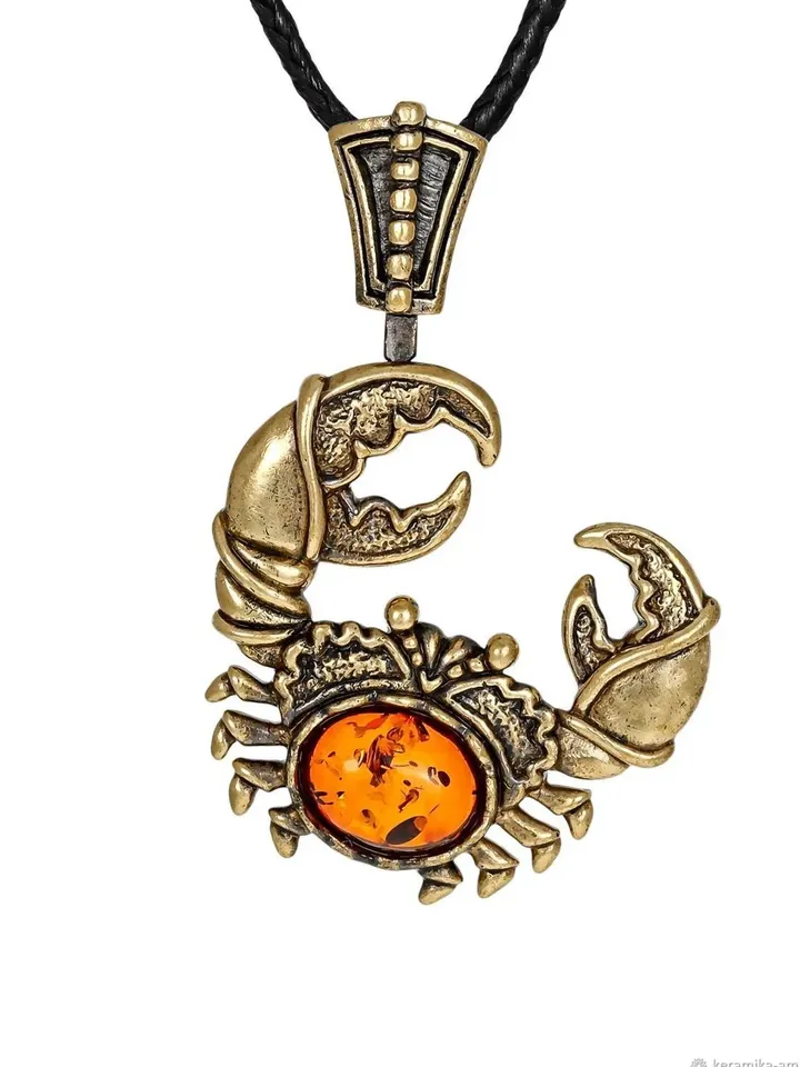 Cancer Pendant Cancer Necklace Men and Women Boy Zodiac Sign Horoscope Gold Amber Pendant cancer zodiac Crab jewelry