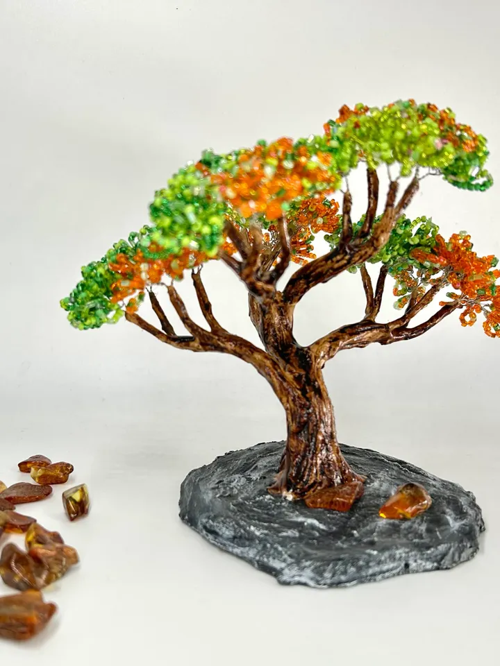 Handmade artificial bonsai with amber
