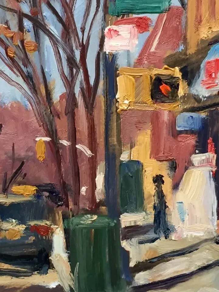 Original New York Cityscape Painting -Sunny Morning/Burnside Ave/West Bronx/NYC- 11x14 Oil on Panel, Signed Urban Impressionist Landscape