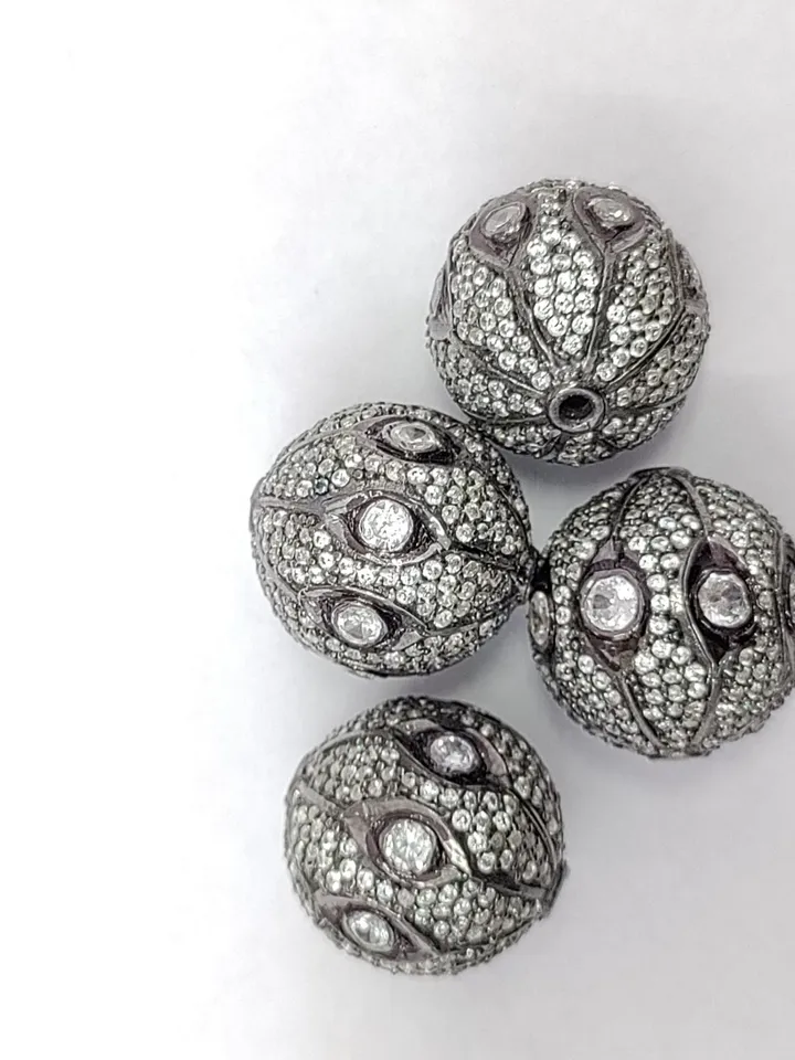 Polki Diamond Beads, Pave Beads, 8/10/12/14/16MM Round Ball Beads, 925 Sterling Silver Beads, Jewelry Beads, Polki Beads, Connector Beads