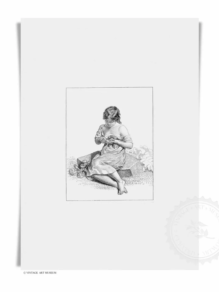 Little Girl Vintage Wall Art, Downloadable Sketch Digital Print, Rustic Minimalist Printable Home Decor | 61