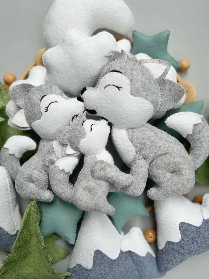 Wolf mobile Woodland mobile felt Boy mobile cot Mountains mobile crib Nursery decor