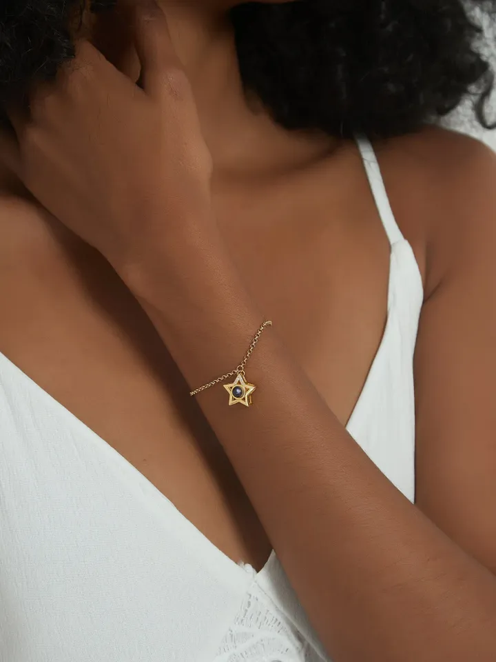 PERIMADE Custom Star Projection Bracelet • Personalized Picture Inside Bracelet • Minimalist Pet Memorial Jewelry • Trendy Best Friend Gift