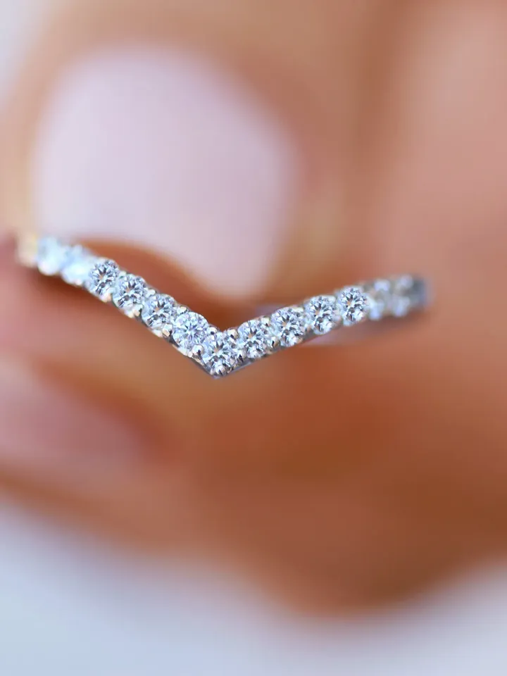CONTOUR WEDDING BAND | V Shape Half Eternity Diamond Ring | Custom Contour Curved Wedding Ring | Curved Shaped Stacking Gold Ring