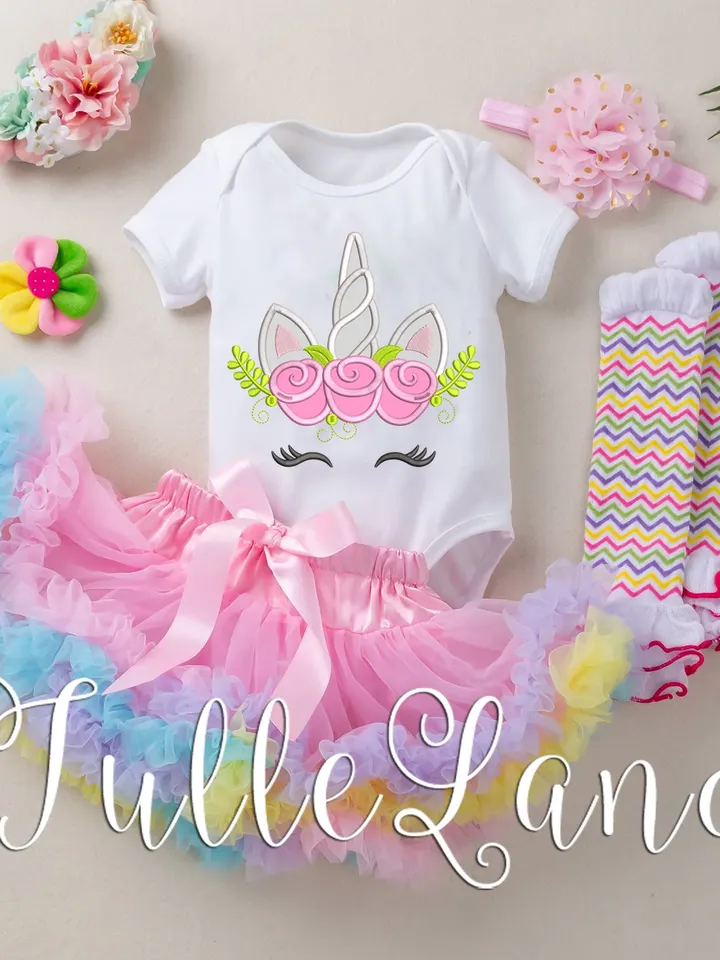 Magic unicorn with Roses Unicorn with flowers Unicorn with crown rainbow birthday Design applique for Machine Embroidery