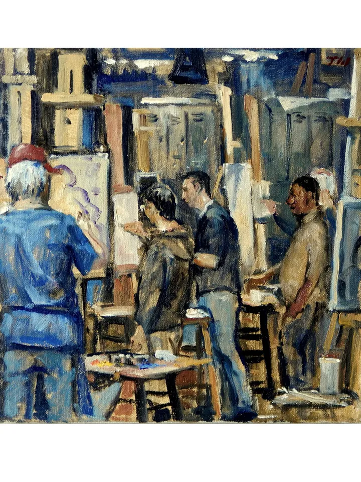 10x10 Studio Interior Painting - At Work/Art Students League/New York- Impressionist Oil on Linen, Signed Original American Realist Fine Art