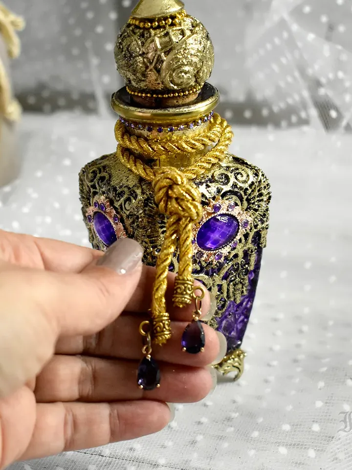 Lilac glass bottle for perfumes or aromatic oils dressing table decoration