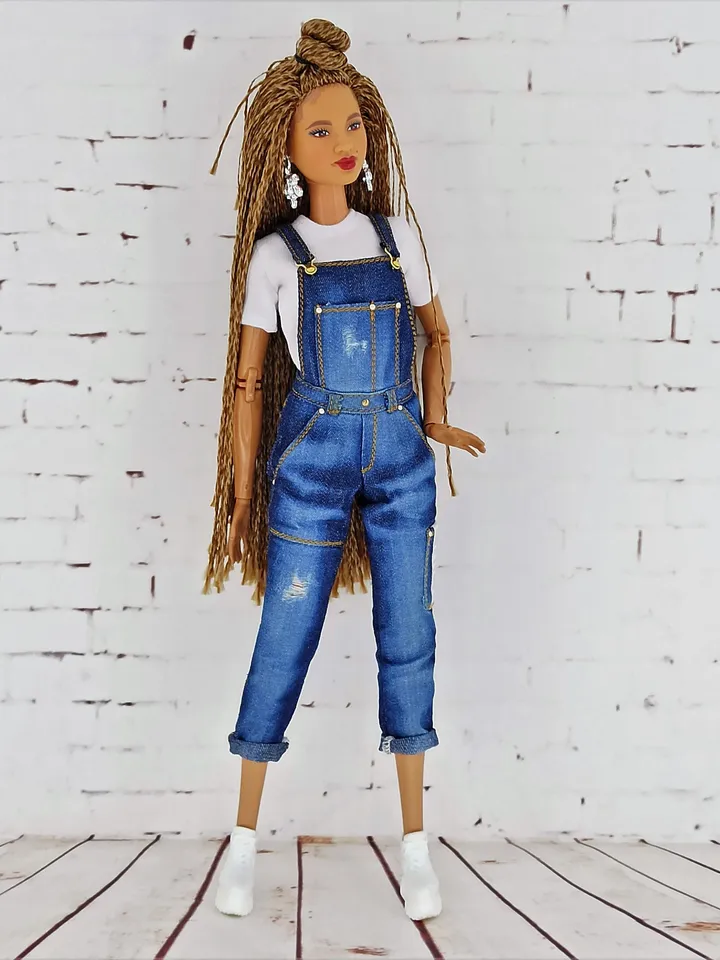Dark Blue Denim Overalls for Barbie Doll and other dolls of a similar format (Fashion Royalty, Poppy Parker and others)