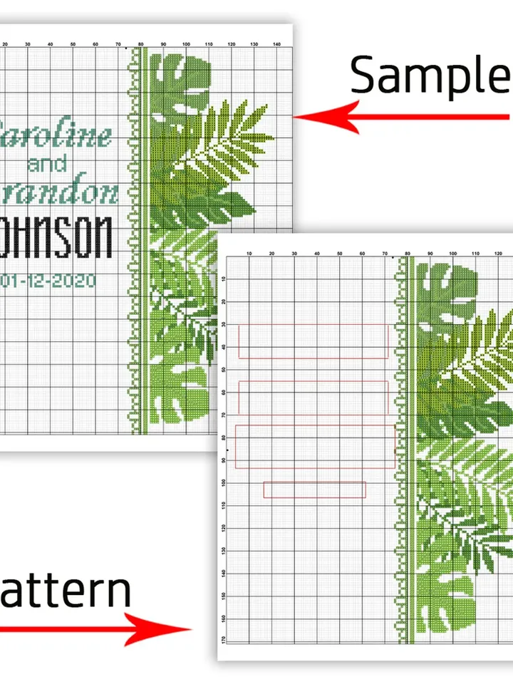 Wedding cross stitch pattern. Save the date cross stitch. DIY. Floral border.
