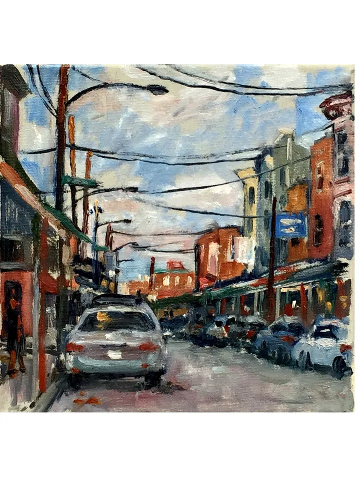 Small Cityscape Painting -South Philly/9th Street/Italian Market- 8x8 Oil on Canvas, Impressionist Landscape, Signed Original Fine Art