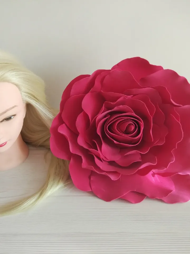 Big Rose Derby hat Wedding Fascinator 13" Bridal Headband crimson giant flowers Hair Clip Vintage hairpins