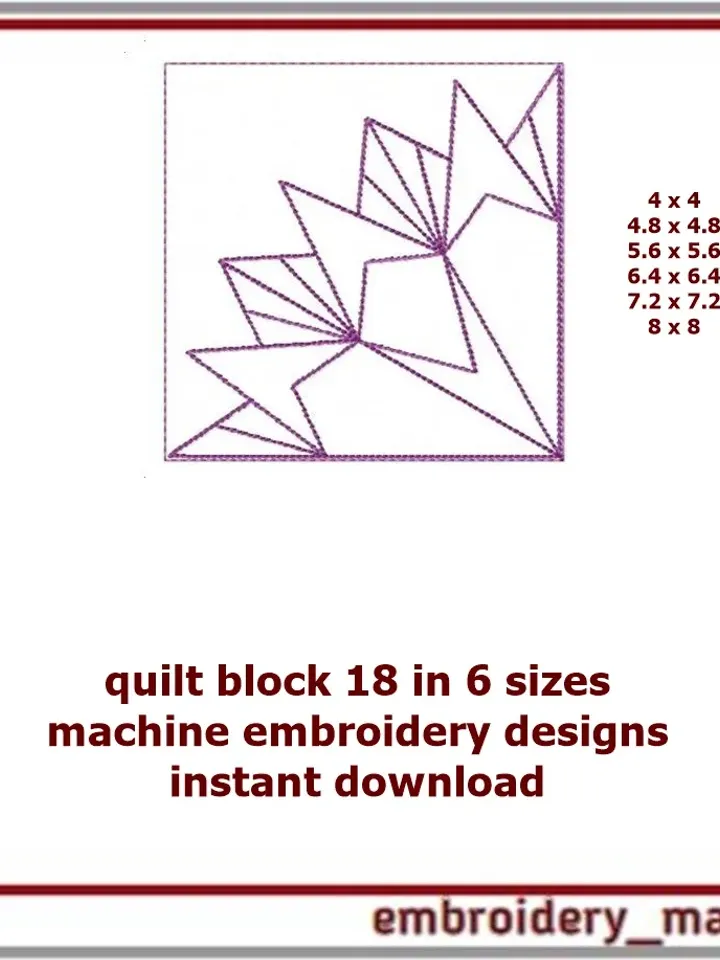Quilt block 18 machine embroidery designs, Instant download