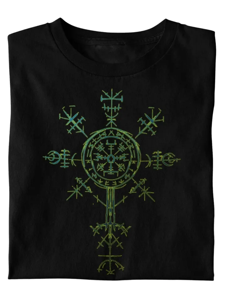 Norse Cross T-Shirt (Unisex) | Nordic Compass Viking Cross, Scribbled Pagan Art, Wheel of Fortune, Vegvisir the Way Shower, Viking Runes
