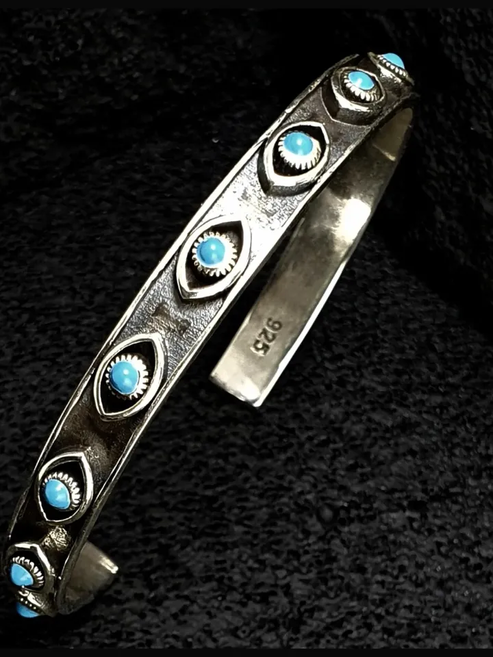 Solid Silver Evil Eye Cuff Bracelet, High Quality Thick & Solid 925 Sterling Silver Handmade  Adjustable Bangle, Christmas Gifts for Women