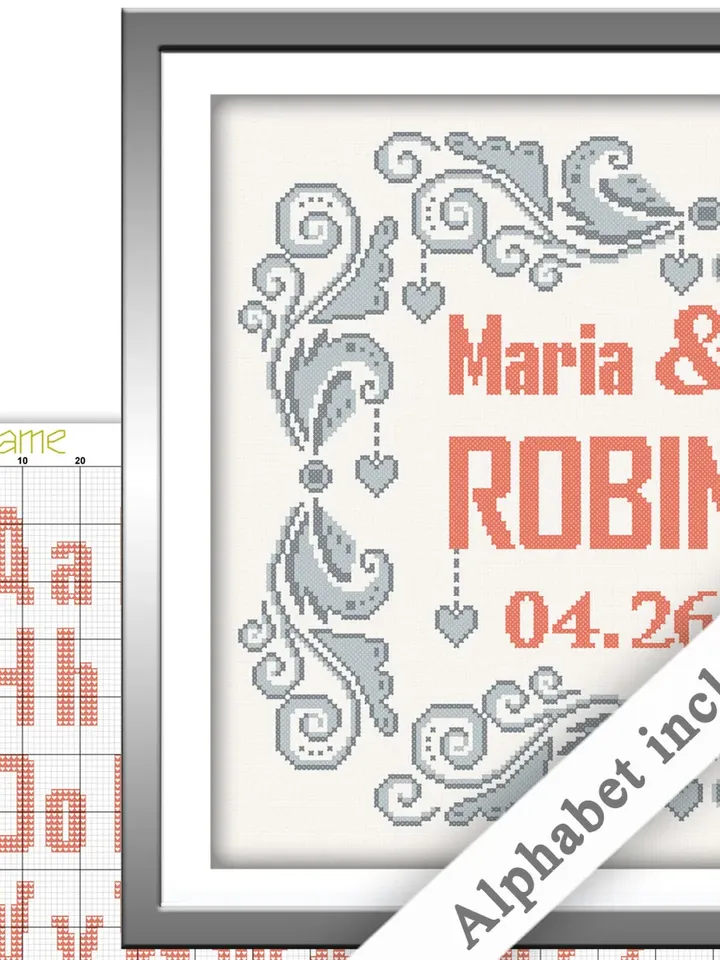 Wedding cross stitch pattern. Border cross stitch pattern. DIY. Anniversary cross stitch.