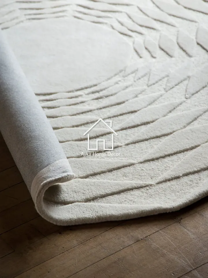 Whito Stip Woolen Handmade Area Rug For Hall Kitchen Living Room Bed Room Bath Room Dining Room Kids Room Carpet / Christmas Gift / Kids Rug