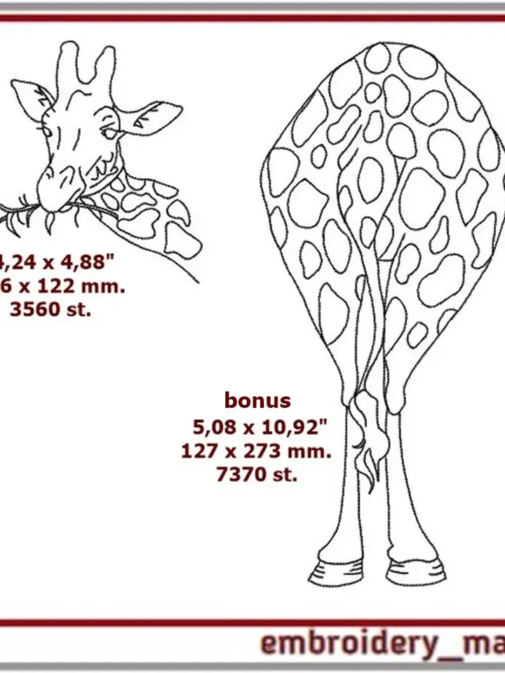 Muzzle of a giraffe with a branch Machine embroidery design